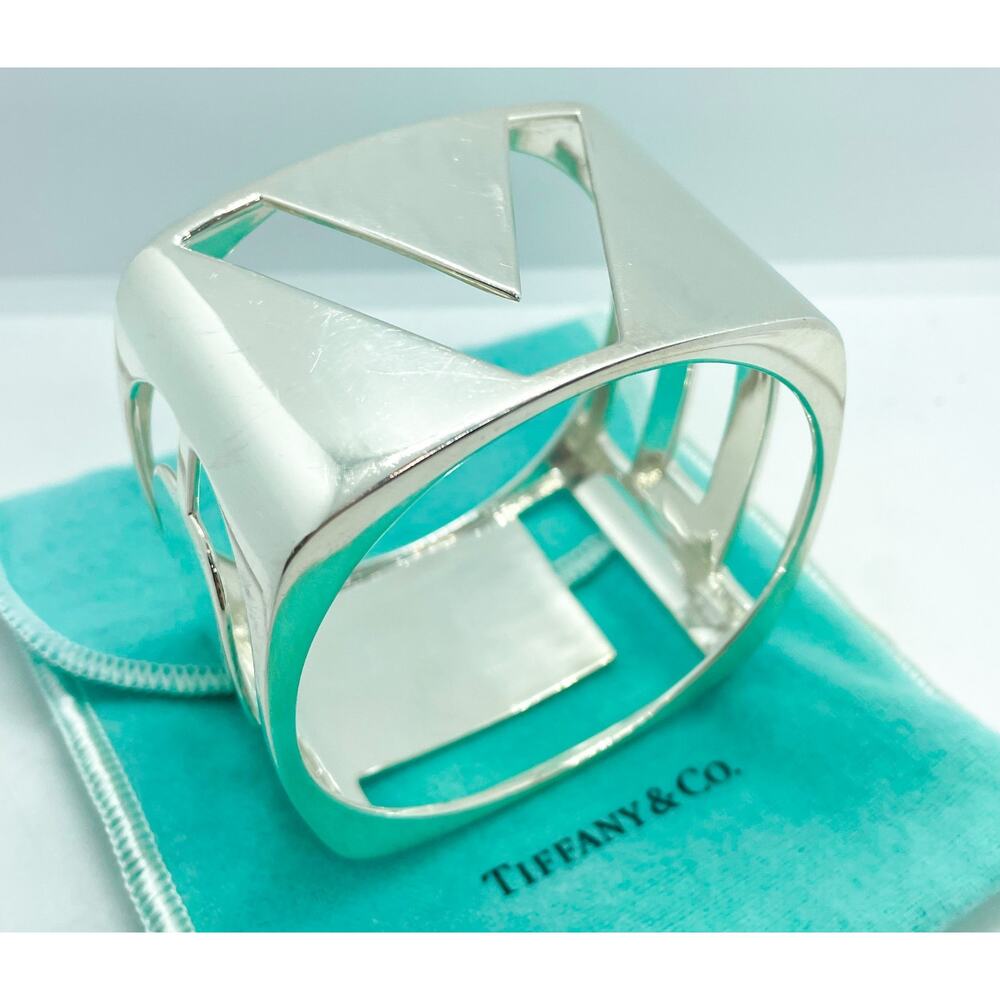 Tiffany & Co. Love Era Stencil Cuff Bangle Bracelet Silver Wrist Size 6.25-6.75" - Picture 14 of 16